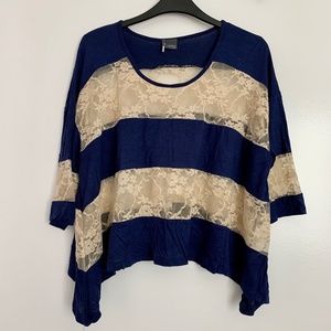 UO Navy & Lace Stripe Cropped Top - S